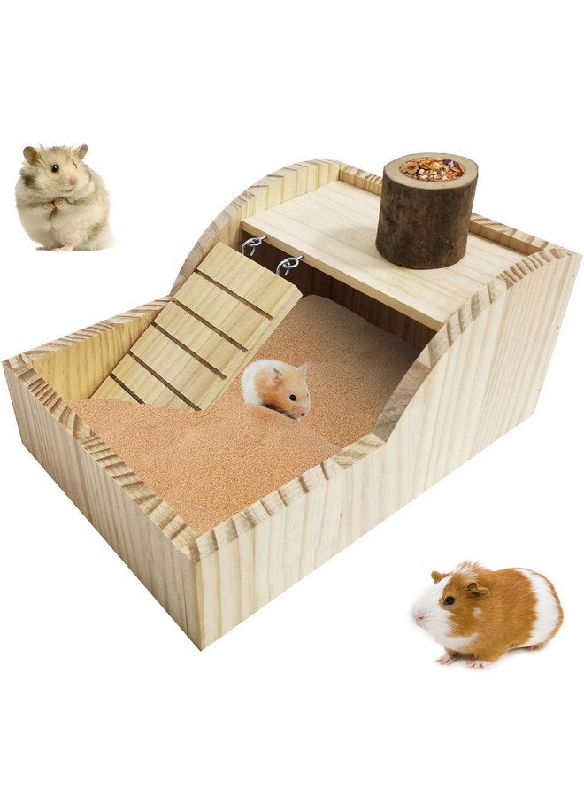 كاثسون صندوق استحمام رملي للهامستر من كاثسون، غرفة استحمام خشبية للحيوانات الصغيرة، حوض استحمام رملي للحفر مع وعاء سلم للتسلق للفئران السورية القزمة، فئران الجربوع، القنفذ - Image 1