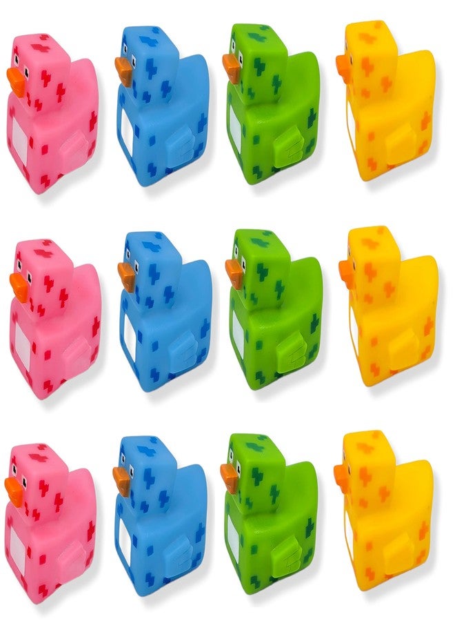 AMERICAN WIT Cool Rubber Ducks (2") Standard Size. (12 Pack) Cute Duck Bath Tub Pool Toys. (Pixelated Robot Rubber Ducks) - Image 1