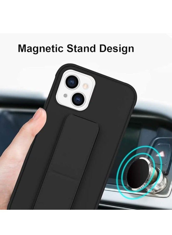 BM iPhone 13 Case With Hand Grip Foldable Magnetic Kickstand Wrist Strap Finger Grip Cover 6.1 Inch black - Image 2