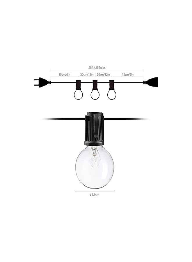 The Bros Outdoor String Lights - Outdoor Patio Light, 25 Ft G40 Spherical Patio Light with 25 Edison Glass Bulbs, Waterproof and Connectable Chandelier, E12 Socket Base(Black) - Image 3