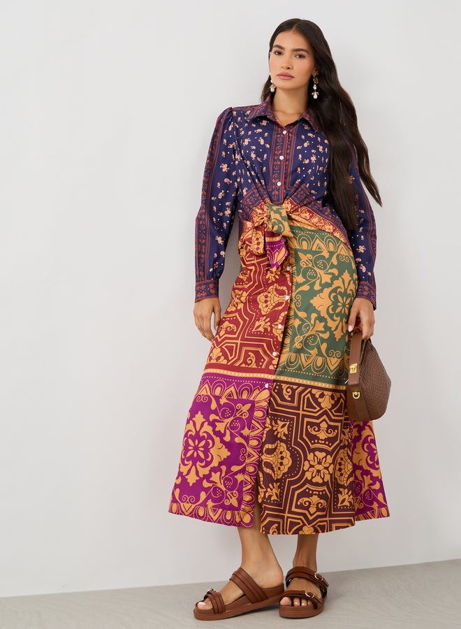 Take Two All-Over Print Buttoned Front Midi Dress - Image 1