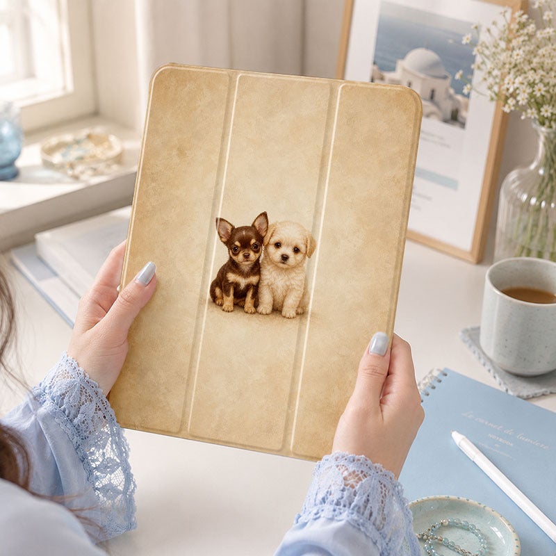 Tablet Case for iPad, Tiny Dog Pair, iPad Shockproof Case for Mini Air Pro 4 5 6 7 8 9 10 11 12, Suitable for 7.9 8.3 9.7 10.2 10.5 10.9 11 12.9 13 inch Slim Shockproof Protective Clear with Stand - Image 1