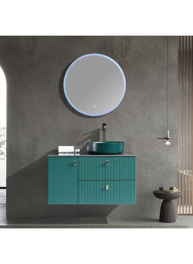DANUBE HOME - Milano Luxury And Modular Vianne Vanity Round Mirror Frame Led Mirror Touch Switch With 3 Large Storage Drawer And Round Wash Basin 900*520Mm (3Ctns/Set) - Made In China - Image 1