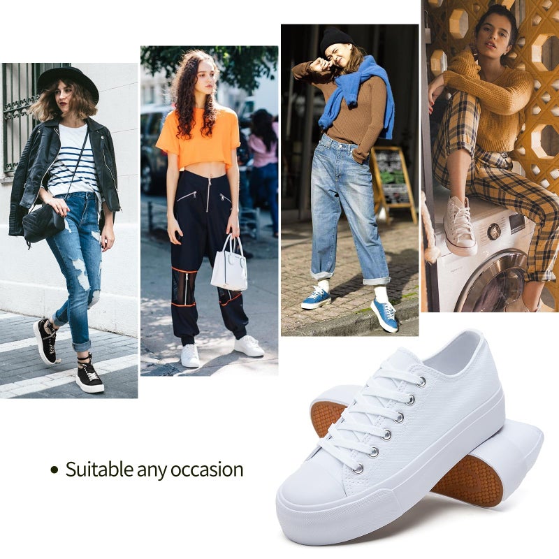 hash bubbie Platform Sneakers for Women White Platform Shoes Low Top Tennis Shoes Non Slip Black Fashion Canvas Sneakers(White Mono.US8) - Image 5