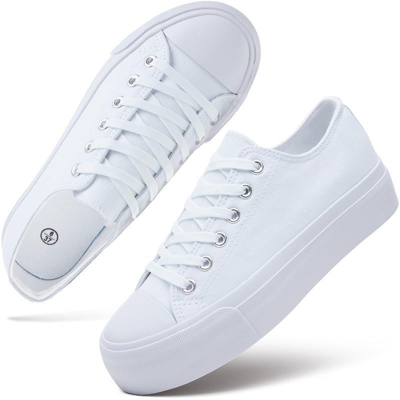 hash bubbie Platform Sneakers for Women White Platform Shoes Low Top Tennis Shoes Non Slip Black Fashion Canvas Sneakers(White Mono.US8) - Image 1