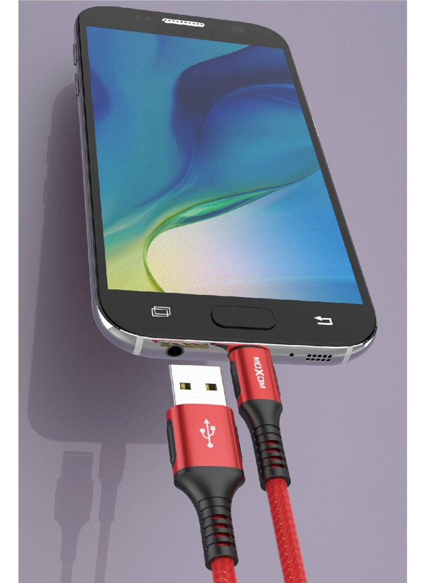 MOXOM CC81 - Micro Fabric Type C Charging Cable, Red 