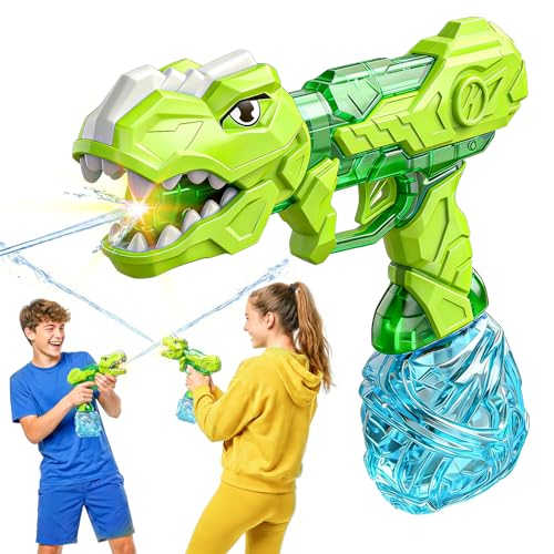 OMKSIH Electric Water Gun with Light Flash Automatic Squirt Guns 2632 FT Long Range Green Dinosaur Themed Powerful Water Gun for Kids Realistic Squirt Pistol for Summer Outdoor Theme Party - Image 1