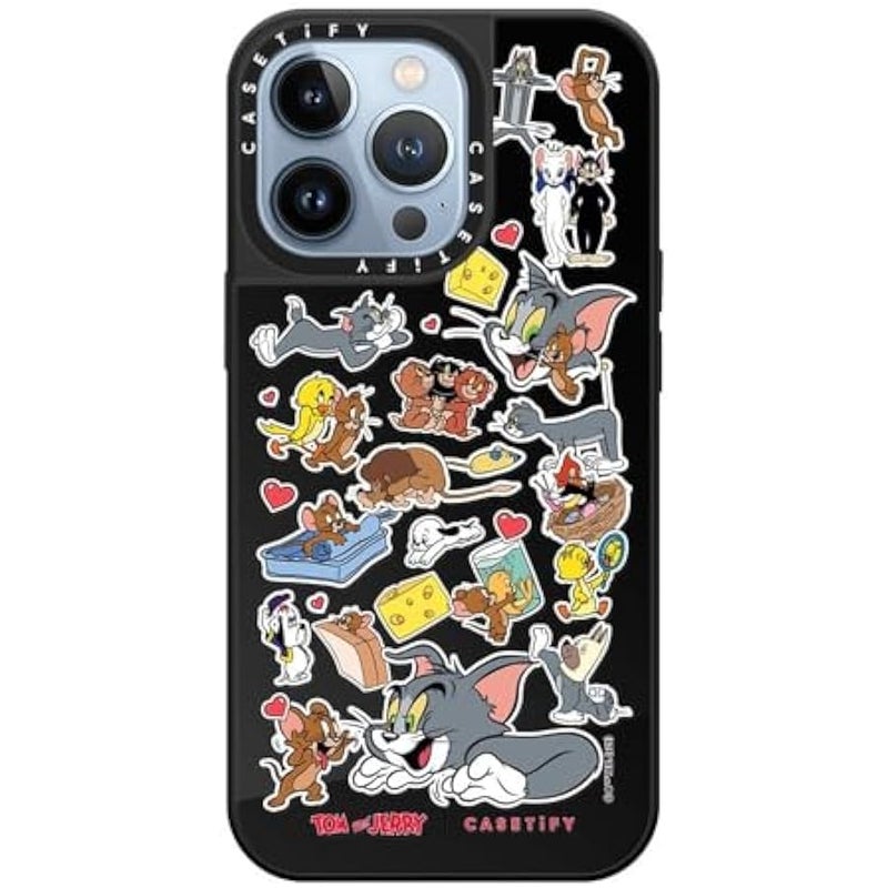Casetify Mirror Case for iPhone 13 Pro 【Tom and Jerry Colab/Reflective / 4.9ft Drop Protection/Compatible with Magsafe】 - Family Sticker - Black on Black - Image 1