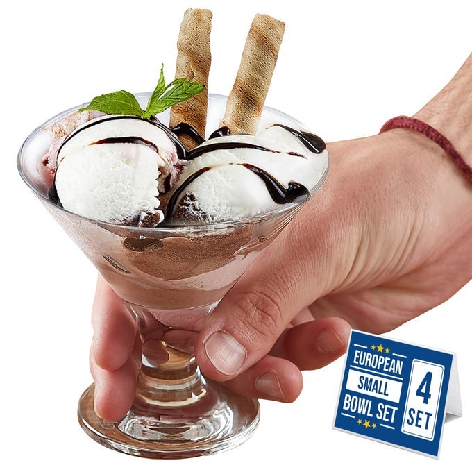 GLASS ICE CREAM BOWL SET SMALL DESSERT CUPS FOR TRIFLE PARFAIT SUNDAE PUDDING AND FRUIT LEADFREE FOOTED SWEET SERVING DISHES SET OF 4 625 OZ CONIC