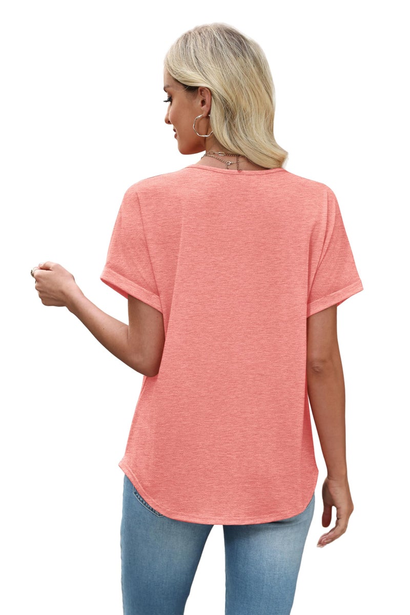 Sipaya Spring Tops for Women Trendy 2026 V Neck T Shirts Dressy Casual Boho Blouses Summer Clothes Lightweight Tunic for Leggings Coral L - Image 5