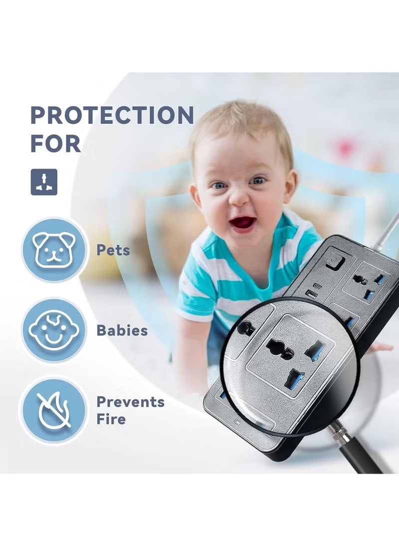 جي كيه سلك تمديد عالمي بطول 2 متر مع مقبس متعدد الوظائف من المملكة المتحدة بثلاثة دبابيس مع 6 منافذ USB ومنفذ واحد من النوع C ومقبس كهربائي بطول 2 متر وشريط طاقة رئيسي للمنزل والمطبخ والمكتب بطول 2 متر - Image 4