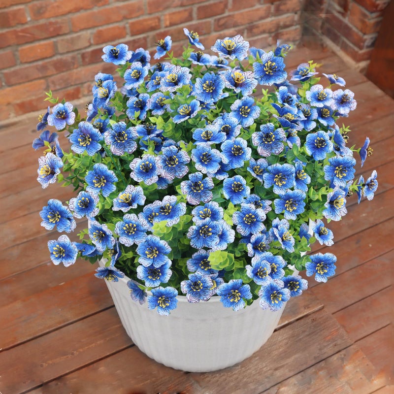 BCBLF Artificial Flowers for Outdoors UV Resistant, 12 Bundles Realistic Silk Flower Faux Fake Plants for Porch Patio Yard Planters, Spring Summer Home Garden Decor, Blue - Image 1