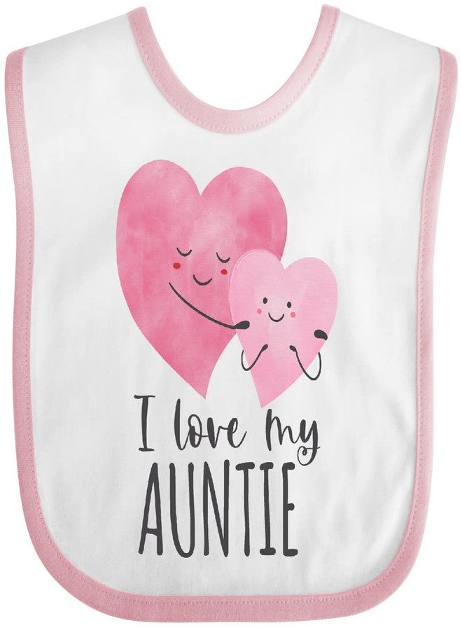 inktastic I Love My Auntie 2 Hugging Hearts Baby Bib White and Pink 42021 - Image 1
