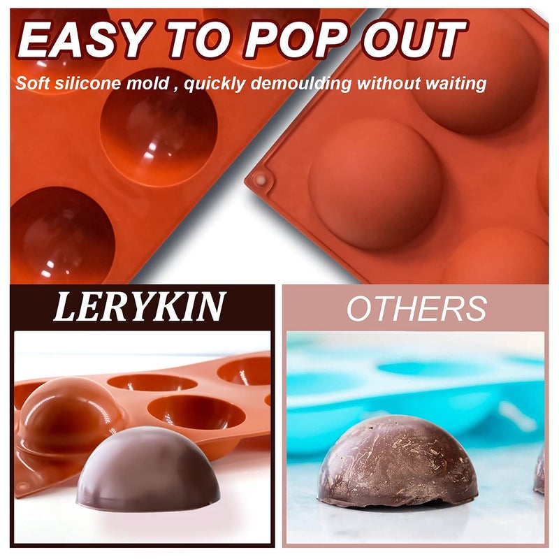 Lerykin 3 Pack Large 6-Cavity Semi Sphere Silicone Molds, Non-Stick Baking Mold for Making Standard Size Hot Chocolate Bomb, Cake, Jelly, Dome Mousse - Image 3