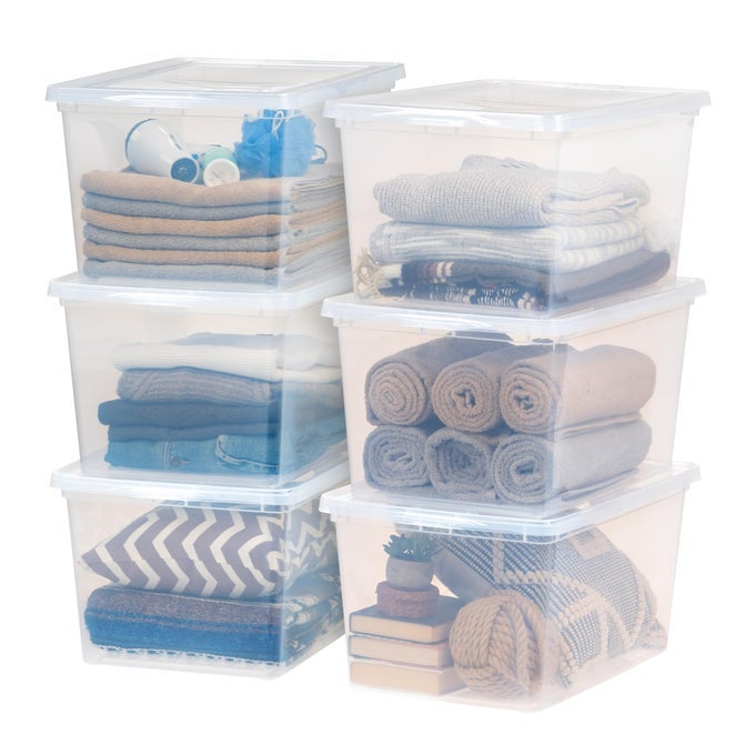 USA 6PACK STORAGE BINS WITH LIDS 58 QUART CLEAR STACKABLE CONTAINERS BOX ORGANIZE SHOES CLOSET SHELVES CLOTHES BLANKETS TOWELS BPAFREE PLASTIC