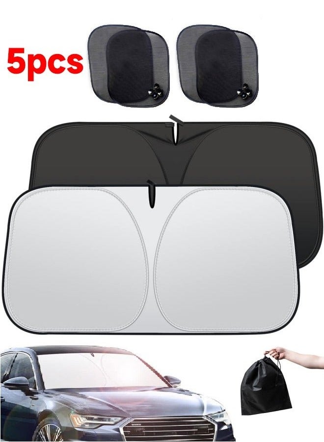 5pcs Foldable Car Window Sunshade with Storage Pouch, Front Windshield Reflective Sunshade, Car Windshield Sunshade for Sun Protection and Block UV Rays, Keep Vehicle Cooler - Image 1