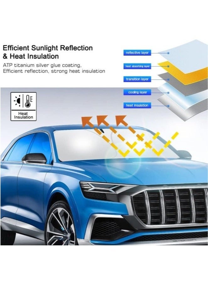 5pcs Foldable Car Window Sunshade with Storage Pouch, Front Windshield Reflective Sunshade, Car Windshield Sunshade for Sun Protection and Block UV Rays, Keep Vehicle Cooler - Image 2