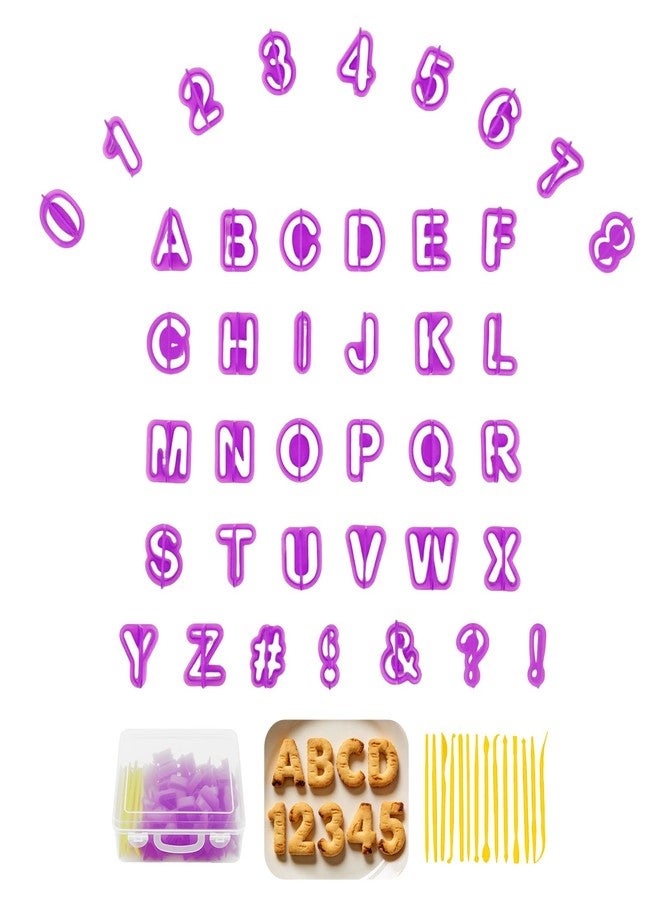 HUAFA Fondant Letter Cutters, 40 Pcs Letter Cookie Cutters, Alphabet Cookie Cutters, Number Cookie Cutters, Stamp Tool Set Letter Cookie Cutters Tools for Sugarcraft, Gumpaste, Birthday Party(Small) - Image 1