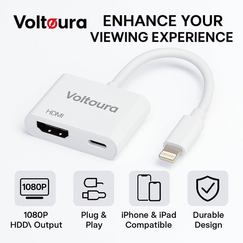 VOLTAURA Lightning to HDMI Adapter - 1080P@30Hz High-Definition Adapter for iPhone & iPad, Mirror Content to HDMI Displays, TVs, Monitors, Projectors - Easy Setup - Image 4