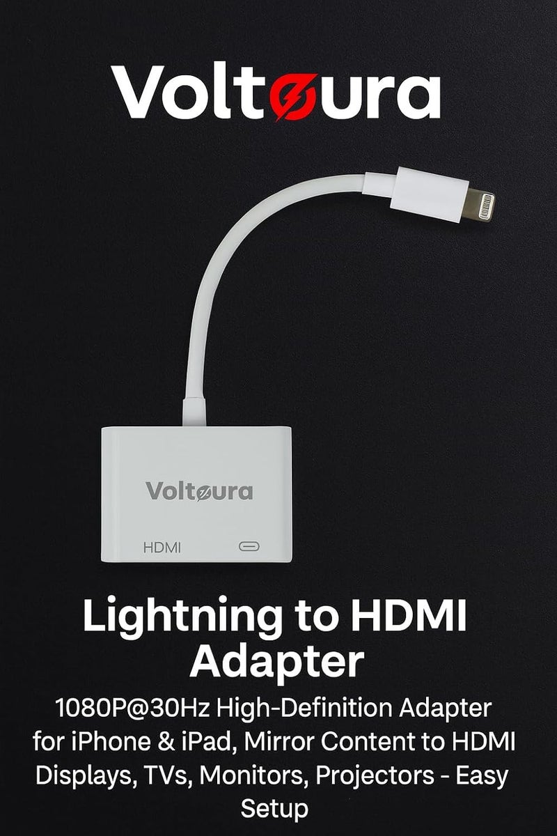 VOLTAURA Lightning to HDMI Adapter - 1080P@30Hz High-Definition Adapter for iPhone & iPad, Mirror Content to HDMI Displays, TVs, Monitors, Projectors - Easy Setup - Image 3