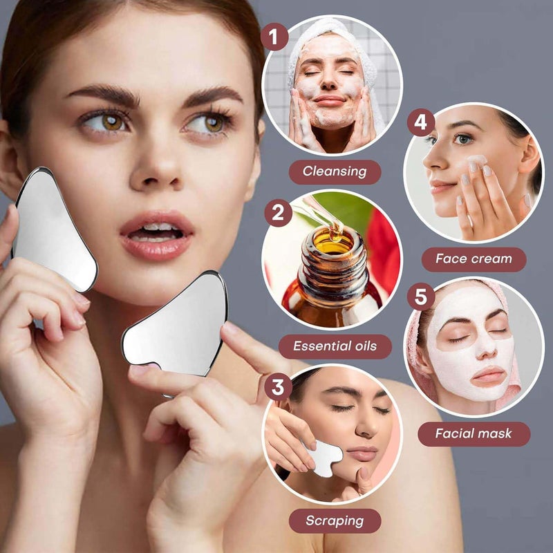 TechPro ® Premium SS Gua Sha For Face | 100% 304 Stainless Steel Gua Sha | Tighten Skin Care Tools | Beauty Tool For Body Eyes Neck Massager Lymphatic Drainage, Sculpting & Neck Massager (Heart Shape) - Image 5