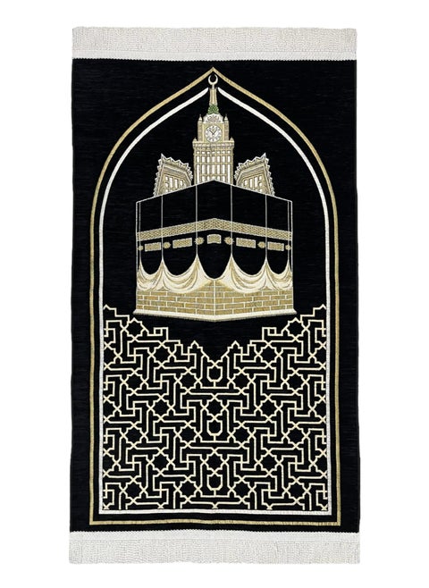 Luxury Chenille Soft Prayer Mat with Motifs Inspired by the Curtain of Holy Kaaba and the Clock Tower Design size 115x70 cm
