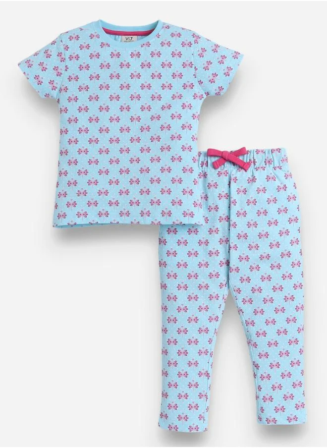 victor and jane All-Over Printed Cotton T-Shirt and Pyjama Set