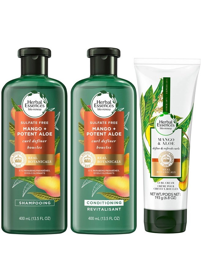 Herbal Essences - Bio:Renew Sulfate Free Shampoo Conditioner And Curl Cream Set Includes Mango + Potent Aloe 13.5 Fl Oz Each & Curl Cream 6.8 Fl Oz Complete Hair Care For Defined Curls - Image 1