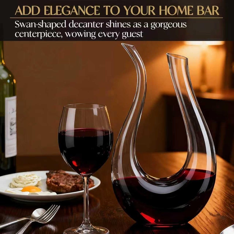 Yaschmo Wine Decanter, Swan U-Shaped Wine Carafe, Hand Blown Lead-Free Crystal Glass Wine Aerator, Large Red Wine Decanter Set, Easy Clean with Cleaning Brush , Luxury Gift for Christmas,Home,Parties - Image 4