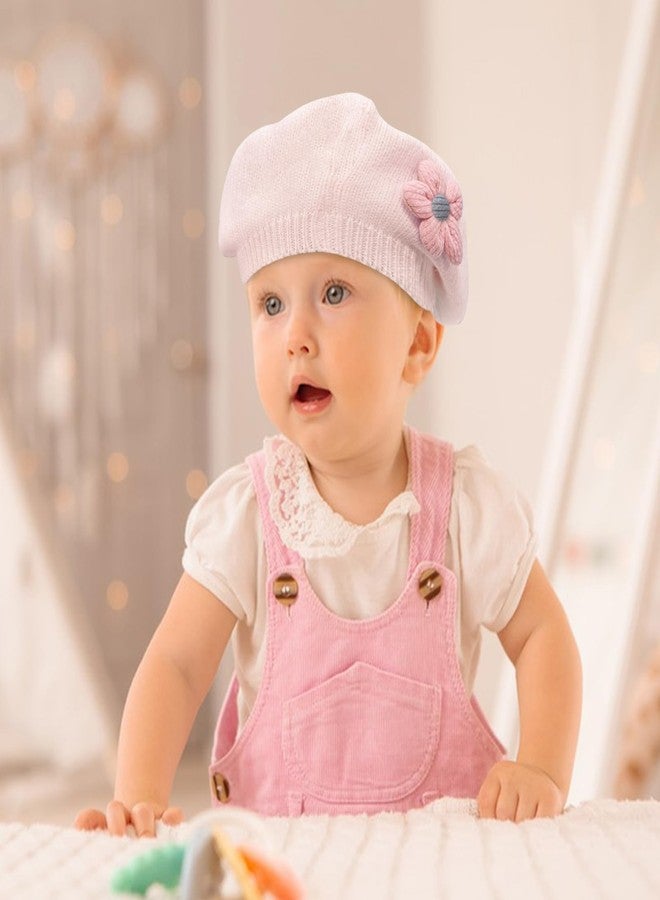 Kunyeah Little Girls Beret Hat Winter Warm Beanie Cap Toddler French Style Knit Hat Baby Cute Flower Berets (Pink) - Image 3