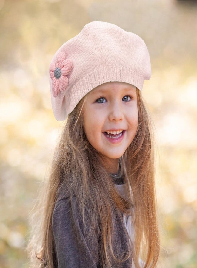 Kunyeah Little Girls Beret Hat Winter Warm Beanie Cap Toddler French Style Knit Hat Baby Cute Flower Berets (Pink) - Image 4