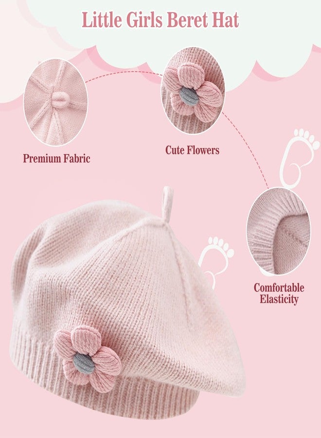 Kunyeah Little Girls Beret Hat Winter Warm Beanie Cap Toddler French Style Knit Hat Baby Cute Flower Berets (Pink) - Image 2