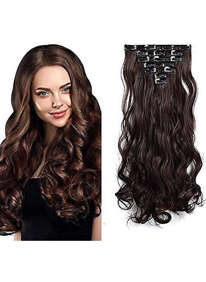 BeatStock , 6 Pcs Set 16 Clip Curly Wavy Hair Extension In Brown Color New Updated Model  - Image 1