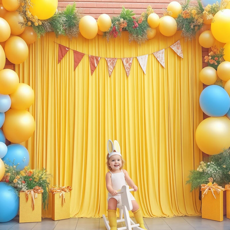 PARTISKY 8x10FT Yellow Backdrop Curtains for Wedding Parties, Wrinkle Free Polyester Photography Backdrop Drapes for Wedding Baby Shower Birthday Parties Stage Background Stand Decorations 4x10ft,2 Panels - Image 2