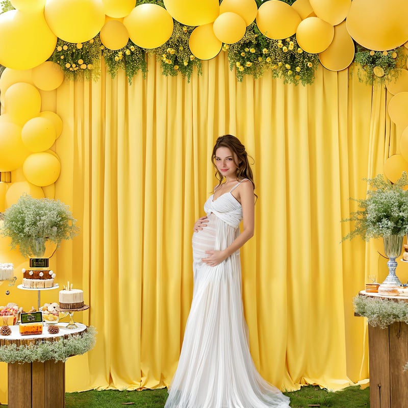 PARTISKY 8x10FT Yellow Backdrop Curtains for Wedding Parties, Wrinkle Free Polyester Photography Backdrop Drapes for Wedding Baby Shower Birthday Parties Stage Background Stand Decorations 4x10ft,2 Panels - Image 4