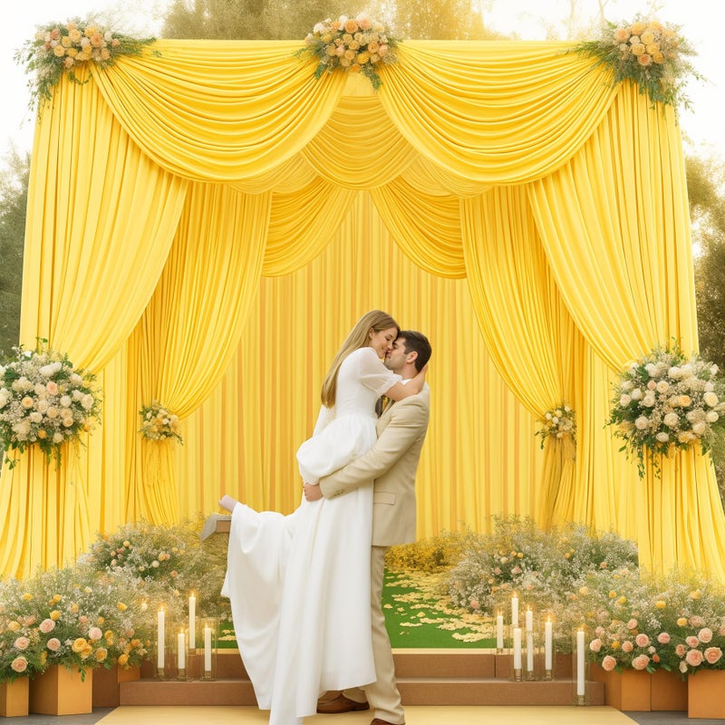PARTISKY 8x10FT Yellow Backdrop Curtains for Wedding Parties, Wrinkle Free Polyester Photography Backdrop Drapes for Wedding Baby Shower Birthday Parties Stage Background Stand Decorations 4x10ft,2 Panels - Image 5