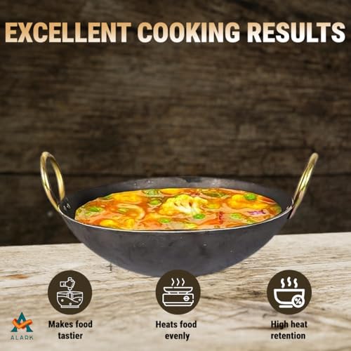 Alark Kadai Big Pot Non Stick Dry Honeycomb Hot Pot Golden Handle Deep Frying with Strong Kadai Rice Round Bottom and Hot Pot Cooking Seafood Induction Frying Wok Pan Kitchen Cookware [28 x26 x12CM] - Image 3