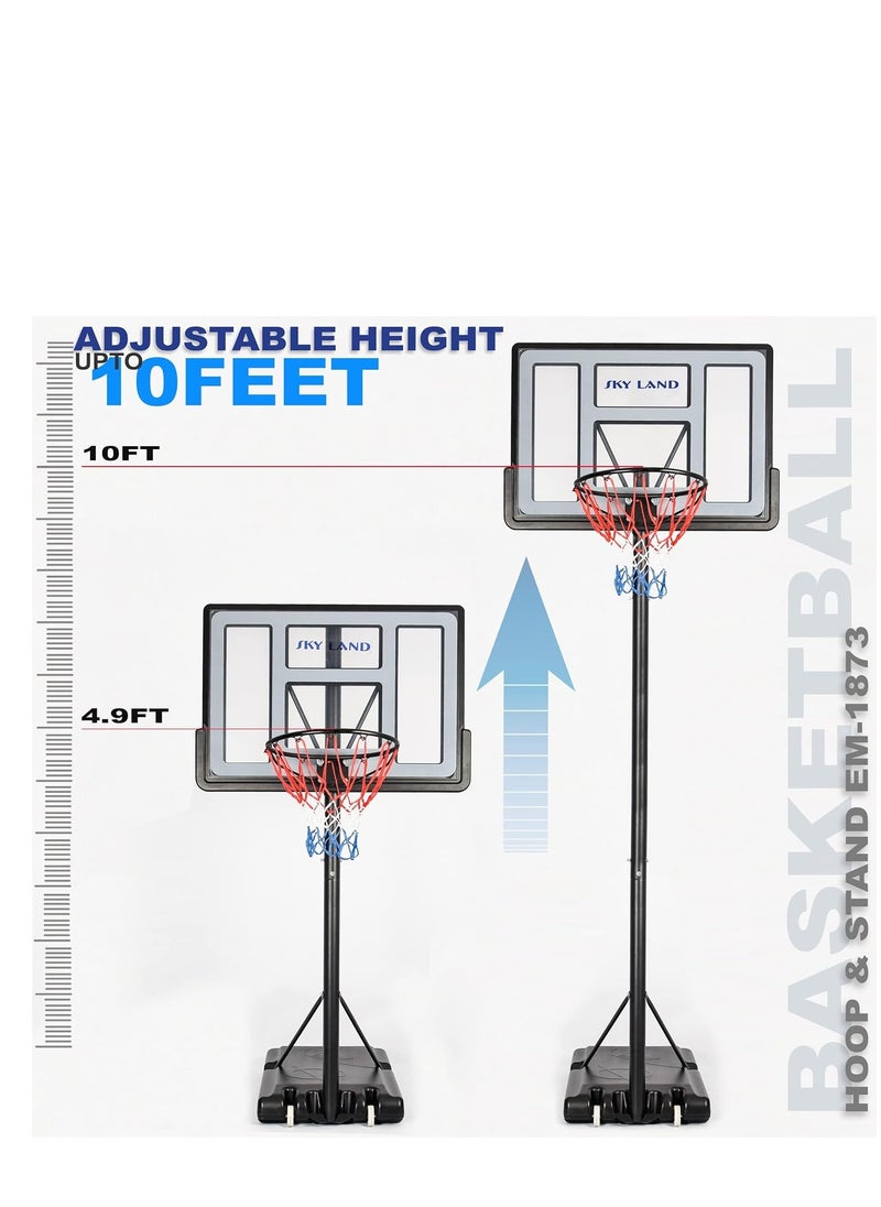 Sky Land Portable Basketball Hoop & Stand Set With Wheels | Pro Court Height Adjustable 8-10 ft, 44" Backboard For Adults & Kids, Outdoor/Indoor Basketball Stand  - Image 2