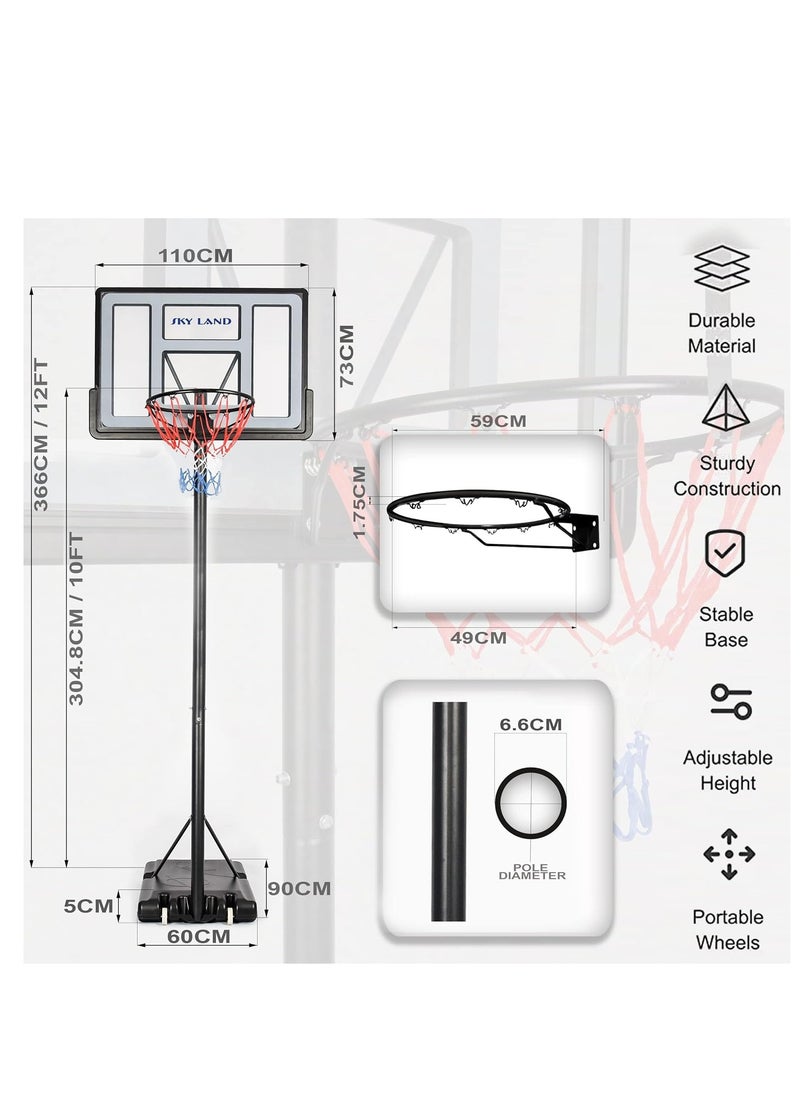 Sky Land Portable Basketball Hoop & Stand Set With Wheels | Pro Court Height Adjustable 8-10 ft, 44" Backboard For Adults & Kids, Outdoor/Indoor Basketball Stand  - Image 3