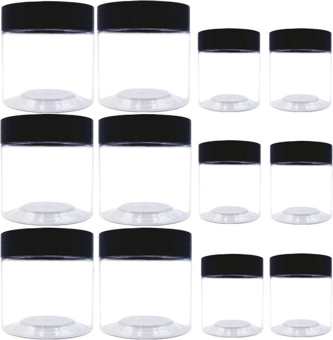 8 OZ PLASTIC CONTAINERS WITH LIDS AND 4OZ SMALL CONTAINERS SET OF 12 PLASTIC JARS WITH LIDS COSMETIC JAR FOR BODY BUTTER BATH SALT SLIME AND BEAUTY PRODUCT