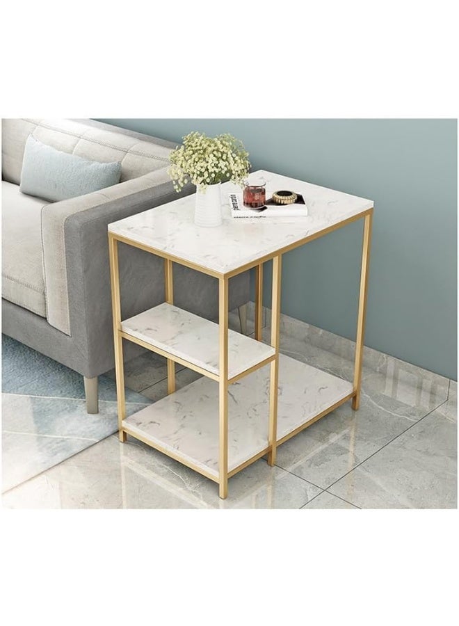 YINZUO Natural White Marble Sofa Side Table, Modern Bedside Coffee Table with Welded Black and Gold Metal Frame, No Assembly Required (Matt Gold, Design 6) - Image 5