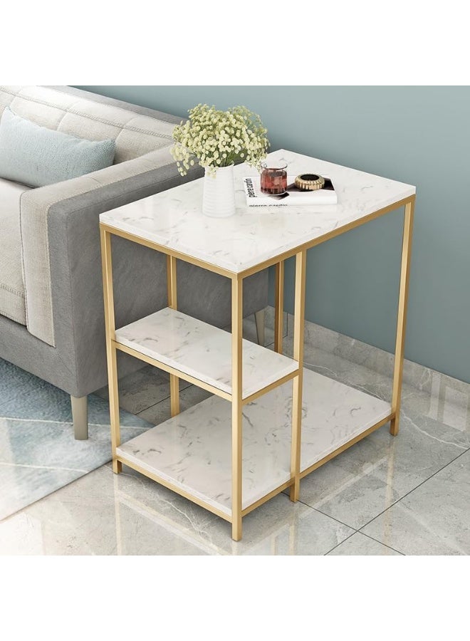 YINZUO Natural White Marble Sofa Side Table, Modern Bedside Coffee Table with Welded Black and Gold Metal Frame, No Assembly Required (Matt Gold, Design 6) - Image 4