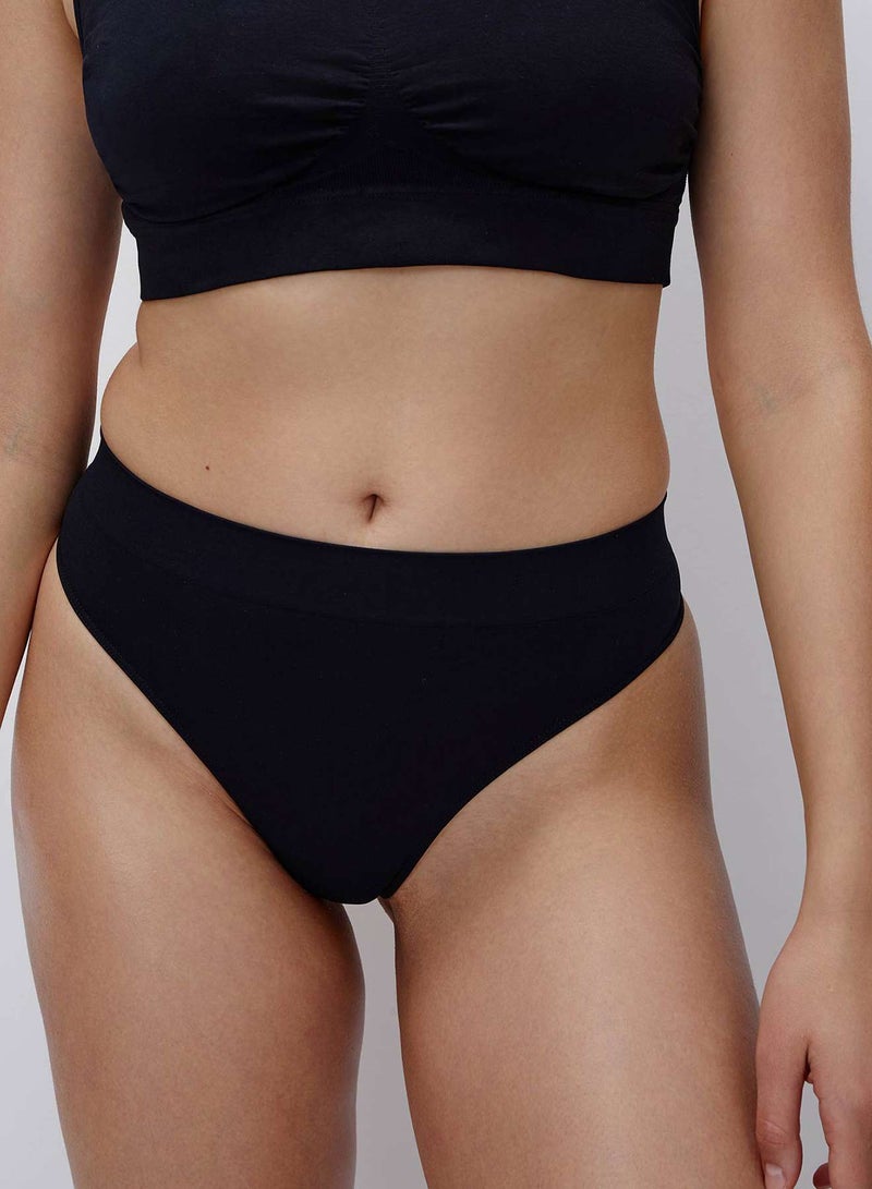 belle you Women’s High Waisted Thong Panties Black– Seamless Microfiber Briefs with Cotton Gusset, Wide Waistband, Invisible Plus Size Underwear for Daily Wear - Image 1