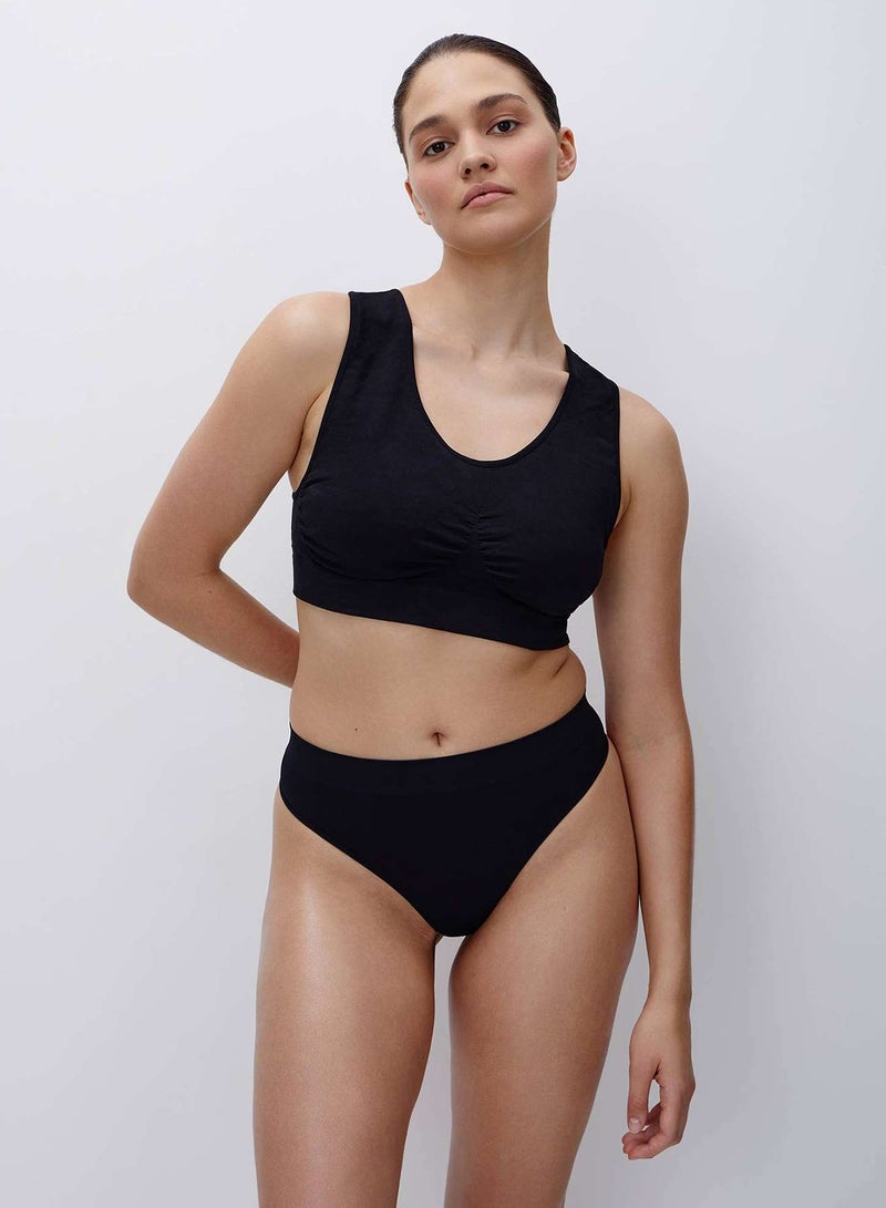 belle you Women’s High Waisted Thong Panties Black– Seamless Microfiber Briefs with Cotton Gusset, Wide Waistband, Invisible Plus Size Underwear for Daily Wear - Image 3