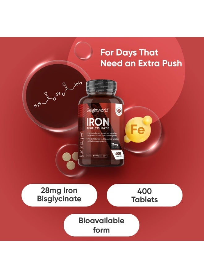 WeightWorld Iron Supplements for Women & Men - 28mg - 400 Tablets (6+ Months Supply) - Highly Bioavailable Ferrous Bisglycinate Form - Non-GMO & Vegan Iron Tablets High Strength - Gentle Formulation - Image 2