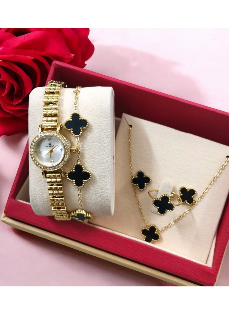 Rivoly Elegant women's stainless steel set consisting of a waterproof watch with a set of bracelets, rings, necklaces, and earrings  - Image 4