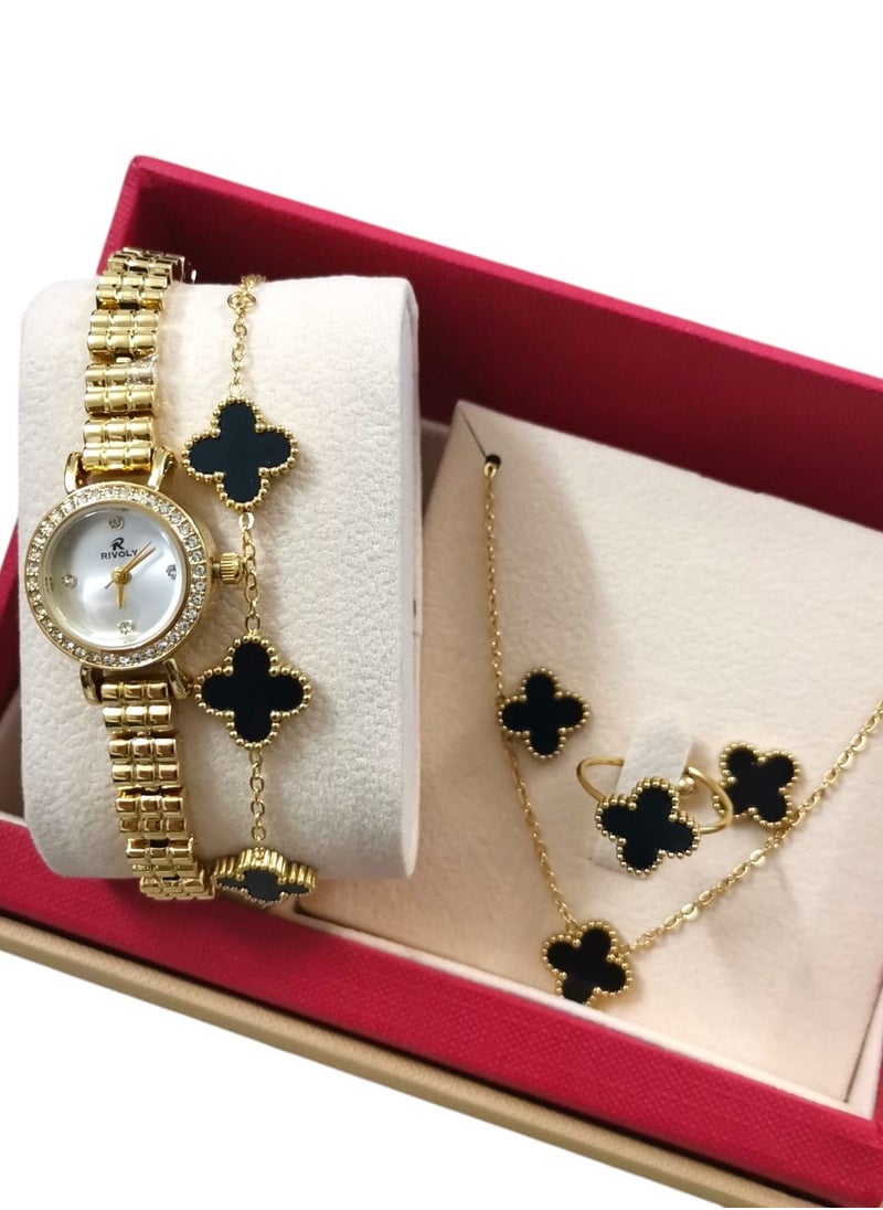 Rivoly Elegant women's stainless steel set consisting of a waterproof watch with a set of bracelets, rings, necklaces, and earrings  - Image 1