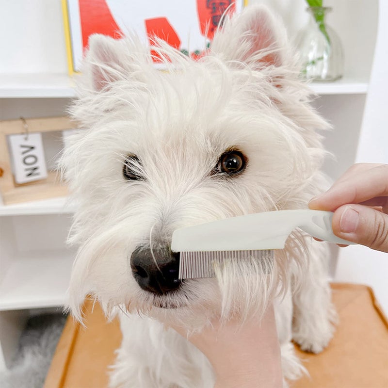 Kopal Flea Comb for Dogs and Cats - Stainless Steel Pet Lice Comb Remove Fleas and Flea Eggs - Tear Stain Remover - Pet Comb for Detangling and Dematting Face & Paws - 3 Pack White - Image 4