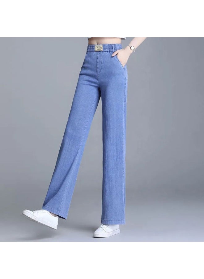 Ice Silk Wide-leg Pants Women's High Waist Dipped Summer Slim Look Loose Straight Thin Tencel Jeans  - Image 3