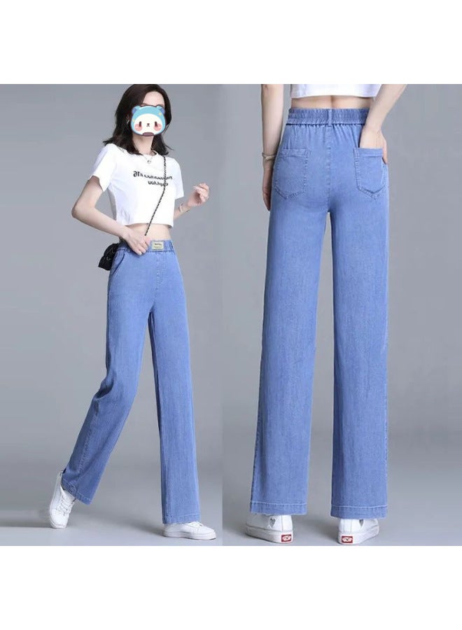 Ice Silk Wide-leg Pants Women's High Waist Dipped Summer Slim Look Loose Straight Thin Tencel Jeans  - Image 4